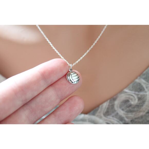 Sterling Silver Volleyball Charm Necklace, Silver Volleyball Charm Necklace - Picture 3 of 3